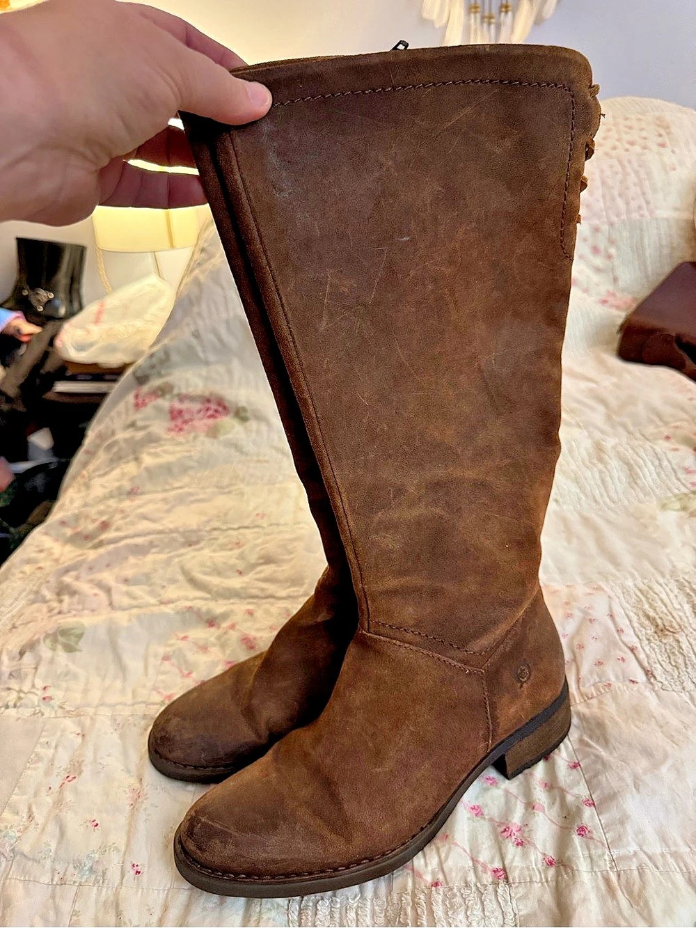 Vintage Born Hayden Tall Suede Leather Boots In Rust Tobacco SZ 8.5